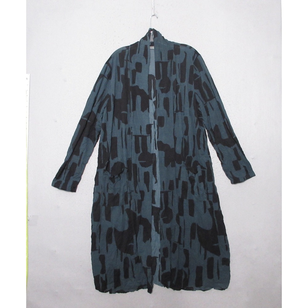 Chalet et ceci Cardigan 1X Blue Black Crinkle Lagenlook Long Lightweight Artsy